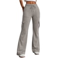 thumbnail image 2 of Ayolanni Hiking Women's Pants Solid Jogging Straight Leg Pants Gray Drawstring Elastic Waist Slim Cargo Pants with Pockets S, 2 of 7