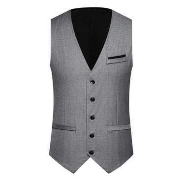 Fauean Mens Suit Vest Wedding Party V Neck Button Down Light Jackets Simple Work Clothes Grey Size S