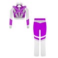 thumbnail image 3 of Doomiva Kids Girls Gymnastics Dance Outfits Long Sleeve Sparkly Color Block Cross-back Crop Top with Flared Pants Set Purple 16, 3 of 4