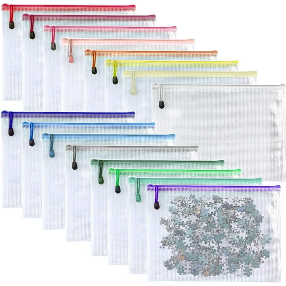 16Pcs, Mesh Zipper Pouch Document Folders Bag & Plastic Zip File Folders for School Office Supplies, Travel,Puzzles Games Organizing Storage (Inches, 4 * 6)