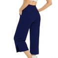thumbnail image 6 of Women's Mid Waist Yoga Pants with Pockets, Tummy Control Compression Bootcut, Casual Wide Leg Flare Pants with Split Hem for Running, Workout, | TruHer,Navy M, 6 of 8