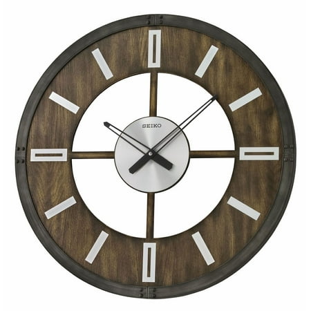 Seiko 24 Large Oversize Wooden Farmhouse Industrial Nari Wall Clock, Quartz Analog QXA782KLH