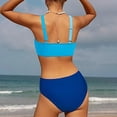 thumbnail image 4 of Wuxian Girls Swimsuits Spaghetti Strap Tankini Two Piece Bathing Suit Front Cross Color Block V-Neck High Waist Tie Side Bikini Set Ribbed Stylish Cozy Breathable Swimwear,Blue,7-8 Years, 4 of 4