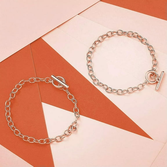 U8MO 2 Rose Gold Charm Bracelets Blanks Stainless Steel Link Chain Toggle Clasp 7"
