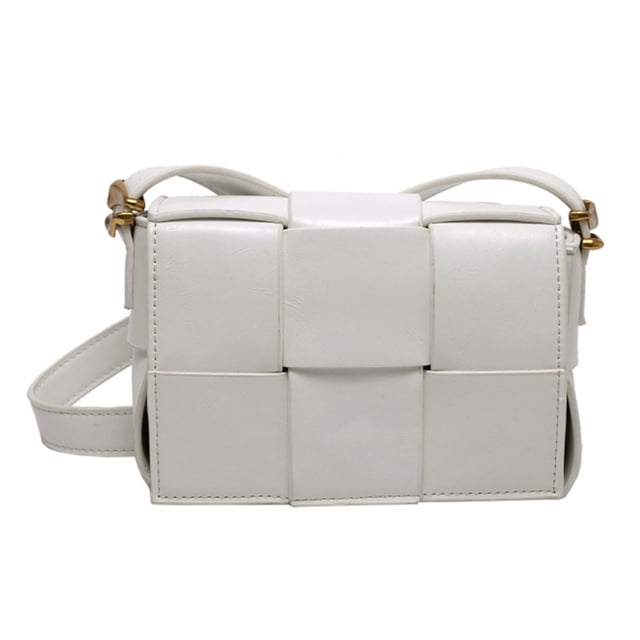Bolso bandolera acolchado tejido para mujer, bolso de hombro de piel sintética, bolso de mano de moda, bolso de mano para mujer, blanco