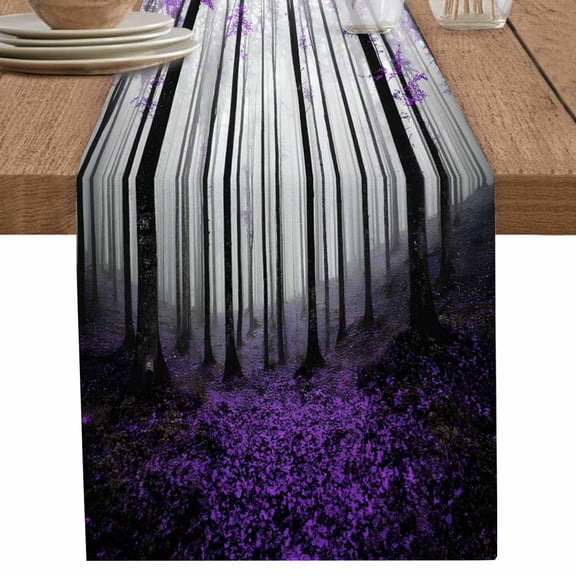 nqOlkjepod Purple Forest Table Runner 36 Inches Long Farmhouse Dress Scarves, Vintage Foggy Woods Tree Mysterious Dining Tablerunner for Coffee Table/Kitchen Island/Party Décor, Small 13" x 36"