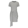 thumbnail image 5 of Summer Saving Wycnly Womens Dresses Casual Solid Tie Waist Basic Ruched Bodycon Wrap Short Dresses Summer Plain Round Neck Short Sleeve Formal Mini Dress Gray l, 5 of 7