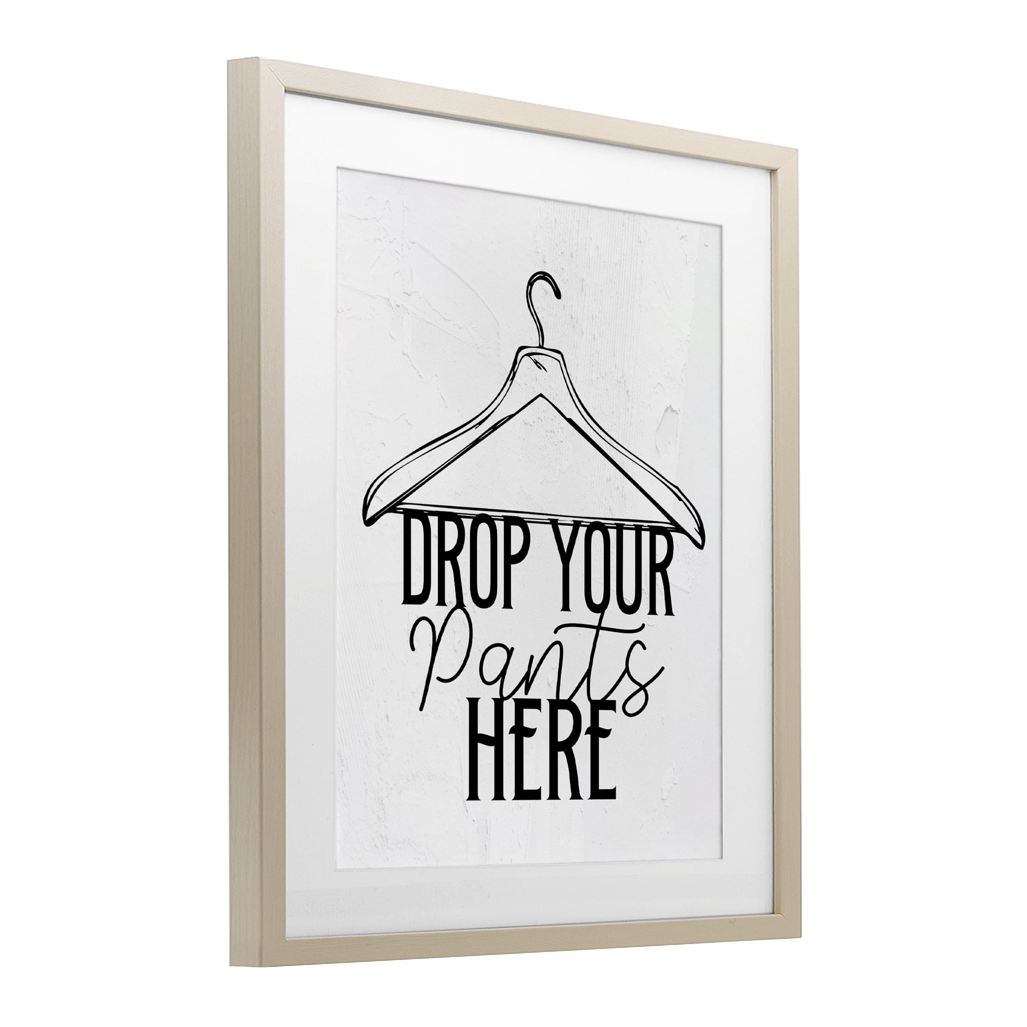 Drop Pants Here with Hanger Birch Framed Print Under Glass, design by Kim Allen