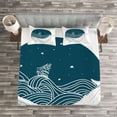 thumbnail image 3 of Ambesonne Ocean Quilted Bedspread Set 3 Pcs, Whale and Stars Old Ship, Queen Size, Teal White, 3 of 3