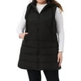 thumbnail image 2 of DARING DIVA Women's Plus Size Long Hooded Zip Up Puffer Vest 1X Black, 2 of 6