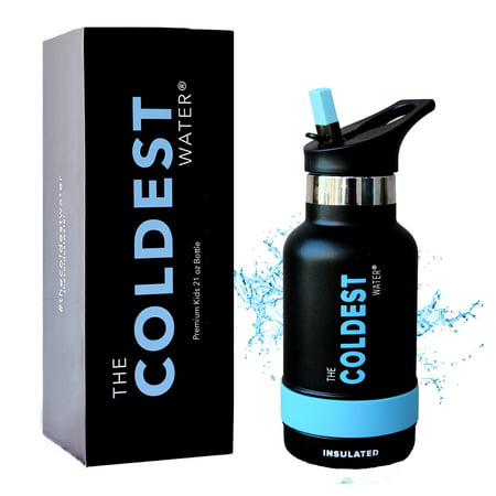 The Coldest Kids Water Bottle - Stainless Steel Bottle with Flip Top Straw Lid 2.0- Black 12 oz (Matte