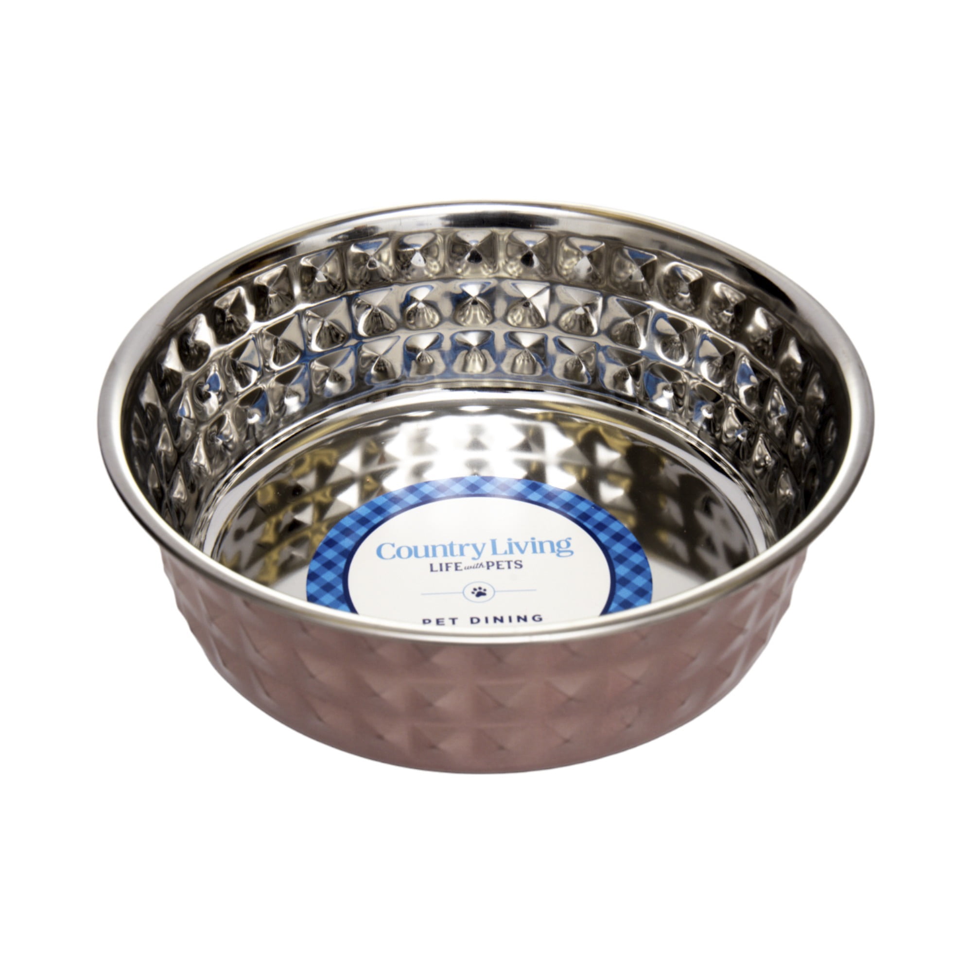 Country Living Set of 2 Hammered Stainless Steel Dog Bowls – Rose Quartz/64oz