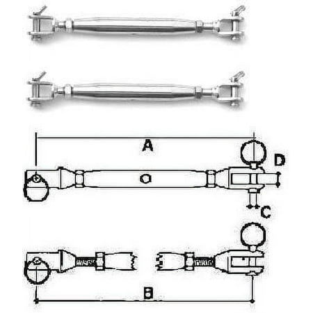 

Two Stainless Steel Turnbuckles Jaw/Jaw 3/16