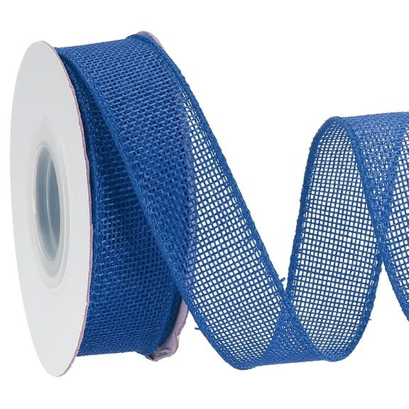 Uxcell Burlap Wired Ribbon Natural Jute Wired Edge Ribbons Solid Rustic Ribbon with Iron Wire for Crafts Gift Wrapping Navy Blue 1 in