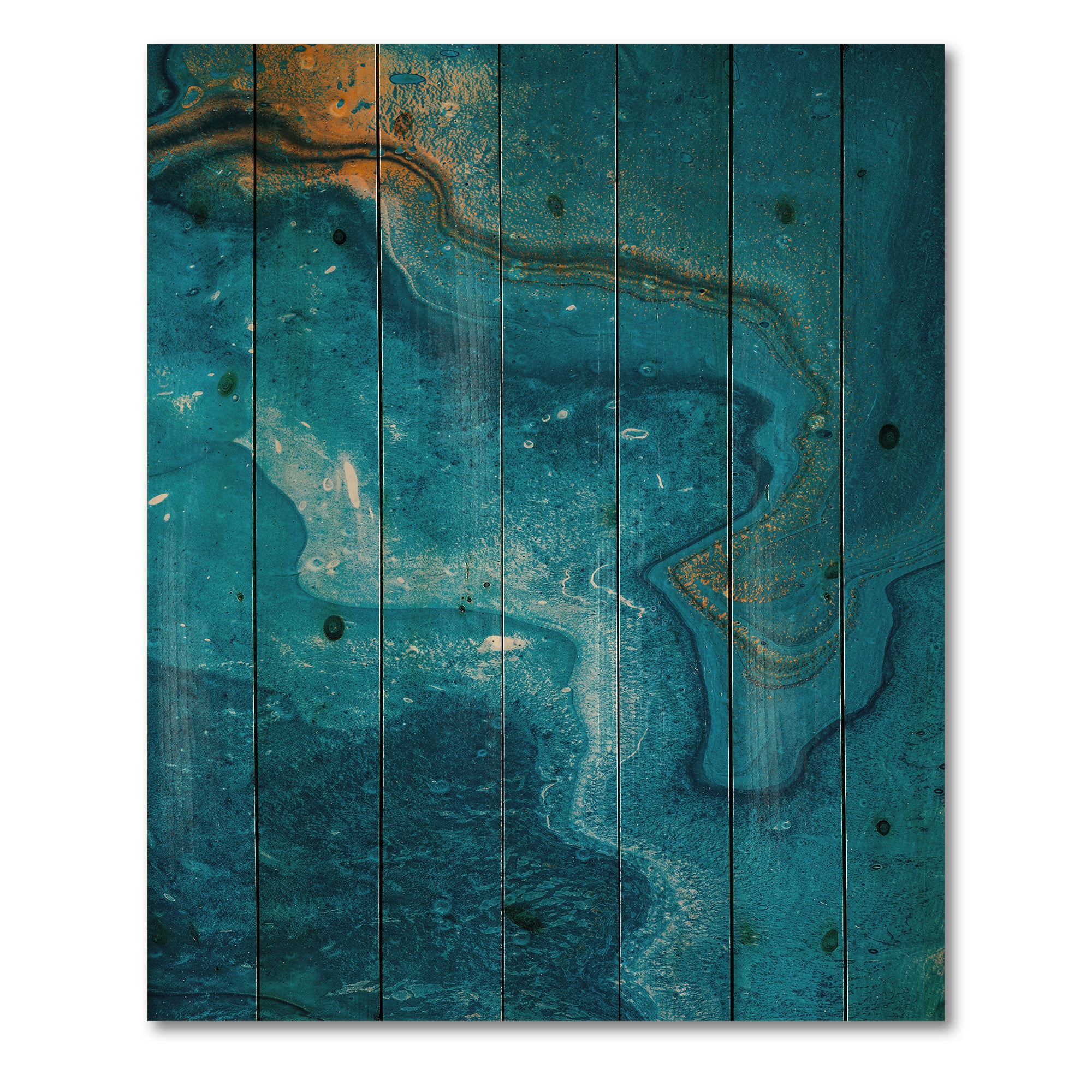 Designart 'Abstract Blue Marble Composition II' Modern Print on Natural Pine Wood