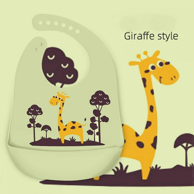 Baby Silicone Bib Three-dimensional Waterproof Disposable Saliva Pocket Baby Eating Bib ---Giraffe