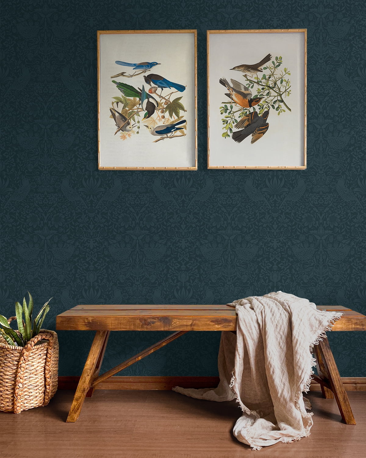 NextWall Slate Blue Tonal Bird Garden Peel and Stick Wallpaper - 20.9 in. W x 18 ft. L Roll