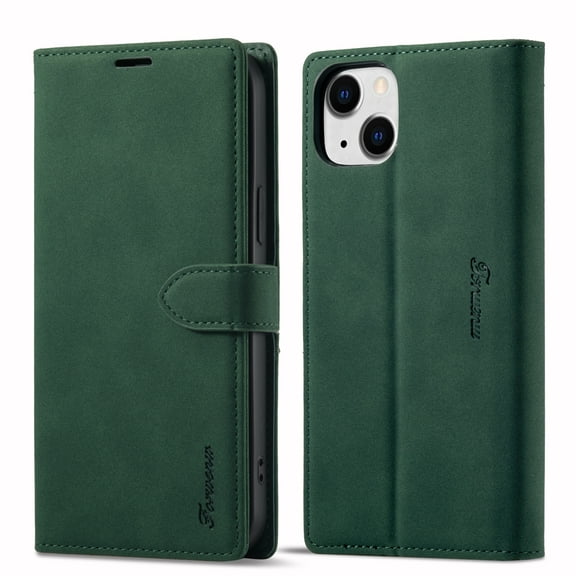 Case for iPhone 14 Wallet Case with Card Holder Premium Leather Flip Cover Magnetic Closure Case Shockproof Pure Color Cover Kickstand Card Slots Case for iPhone 14, Green