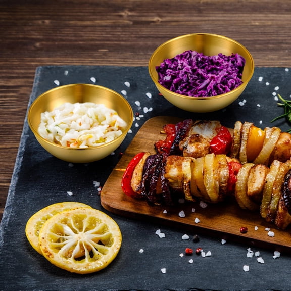 Topbathy 5Pcs Golden Stainless Steel Sushi Dipping Bowls with Smooth Edges for Kitchen Use