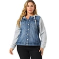 thumbnail image 4 of Women's Plus Size Layered Drawstring Hood for Women Denim Utility Jacket W Pockets Blue 4X, 4 of 7