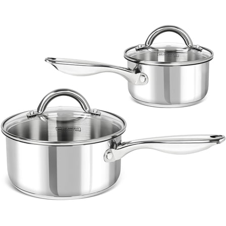 MICHELANGELO Saucepan Set 4pc, 18/10 Stainless Steel Sauce Pan with Lid, Tri-Ply Bottom Sauce Pot Set, Nonstick Saucepan, Dishwasher Safe, 1QT & 2QT