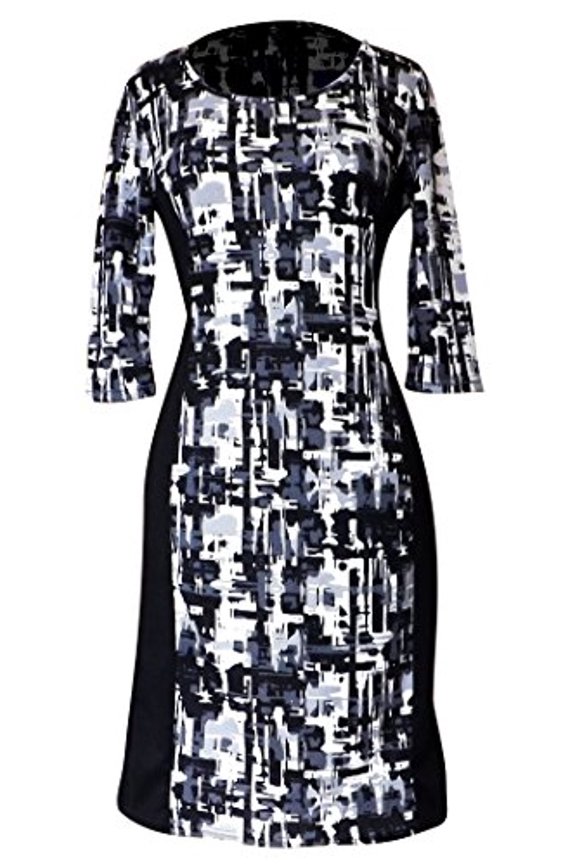 3/4 Sleeves Chic Printed Work Business Party Sheath Slimming Dress Abstract L