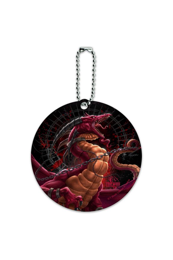 Fantasy Dragon Chained Unleashed Round Luggage ID Tag Card Suitcase Carry-On
