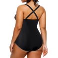 thumbnail image 3 of GHSDFBB Women Plus Size One Piece Swimsuits V Neck Tummy Control Bathing Suits Retro Ruched Swimwear, 3 of 6