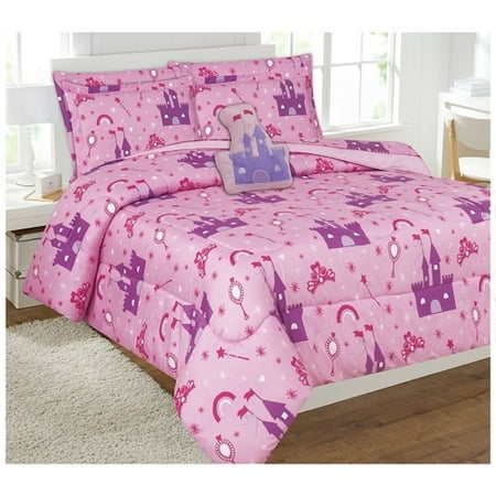 Pink Full Bed Set 8 Piece FULL Comforter Set Kids/Teens Pink Princess Design Luxury Bed In a Bag Furry Decorative TOY Pillow Included-Princess Palace ()
