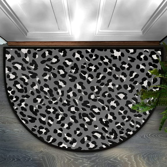 Grey Leopard Print Half Round Door Mat Half Circle Area Rug Doormat Home Decor Rug Front Welcome Entrance Way Mat for Indoor Outdoor Kitchen Bedroom 17x30 Inch