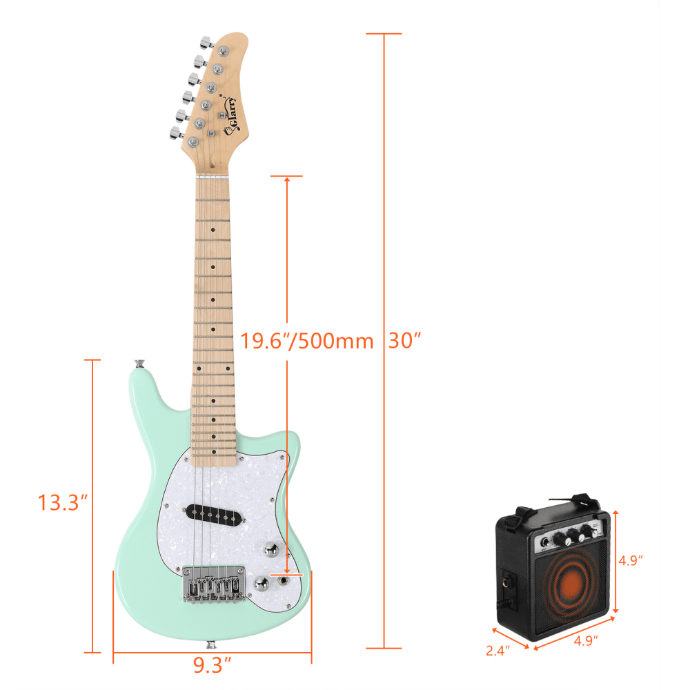 Tcbosik 30 inch Beginner Electric Guitar Starter with 5W Amplifier, Bag, Strap, Plectrum, Power Wire and Wrench Tool for Starter, Light Green