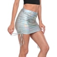 thumbnail image 5 of HDE Women's Shiny Metallic Drawstring Bodycon Mini Skirt Holographic S, 5 of 6