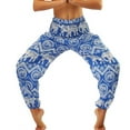 thumbnail image 2 of Previn Women's Boho Yoga Pants Indian Dance Pants Long Casual Soft Cinched Bottom Elastic Waisted Lightweight Bohemian Harem Genie Pants Style9 Small-X-Large, 2 of 4