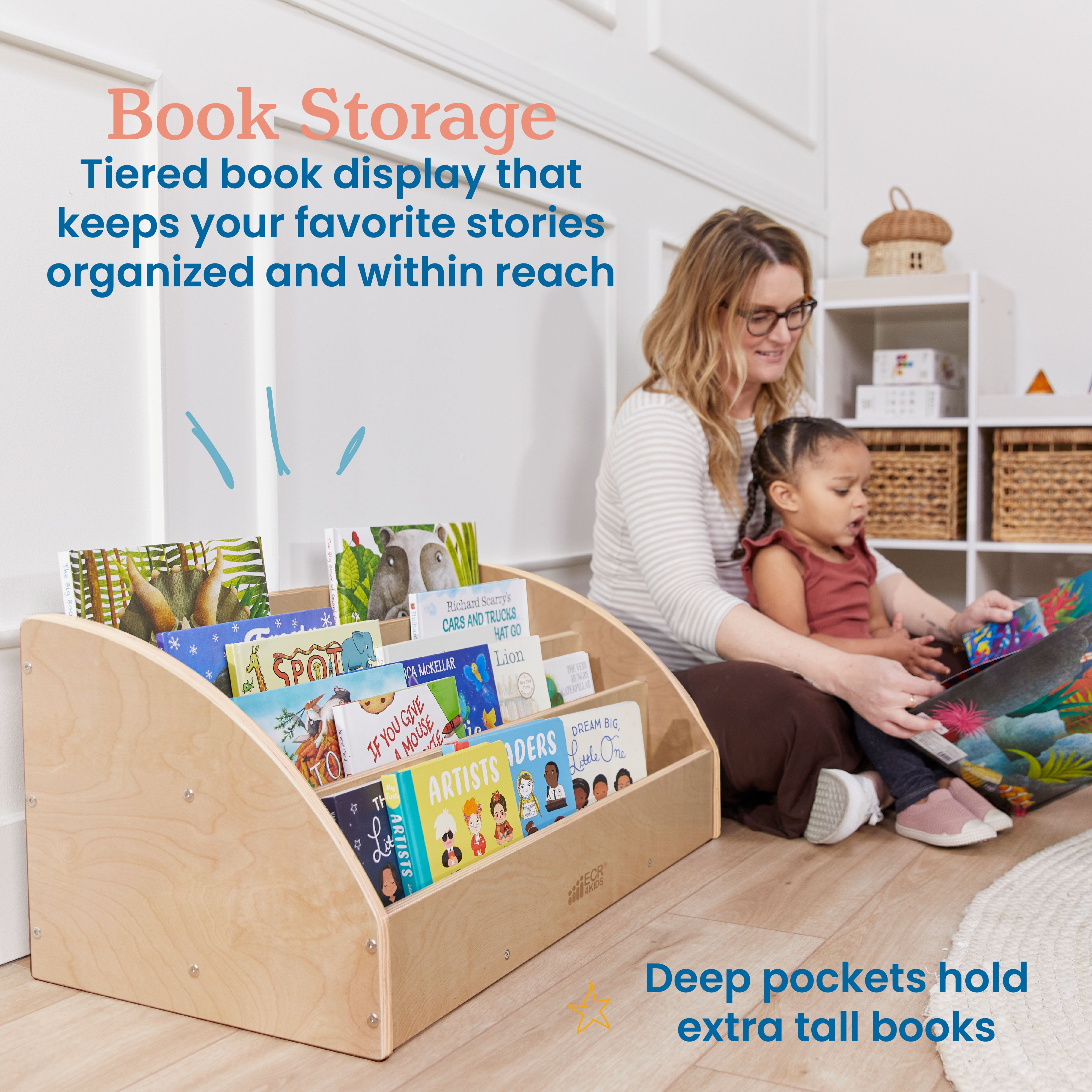 ECR4Kids Wooden Forward-Facing Toddler Book Display, Beginner Bookshelf, Natural