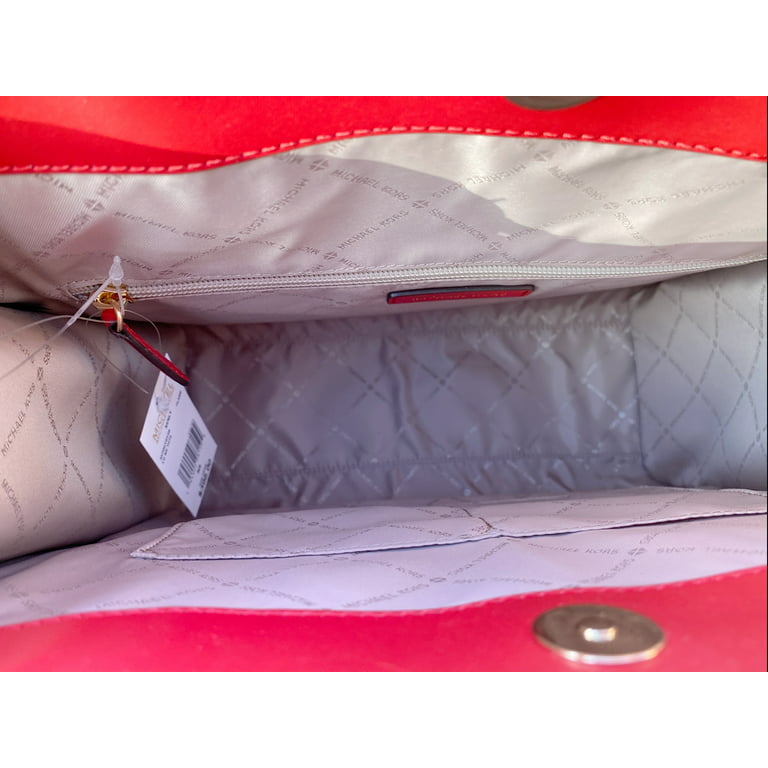 Michael Kors Kenly Large Brown MK Signature Flame Red Tote Bag