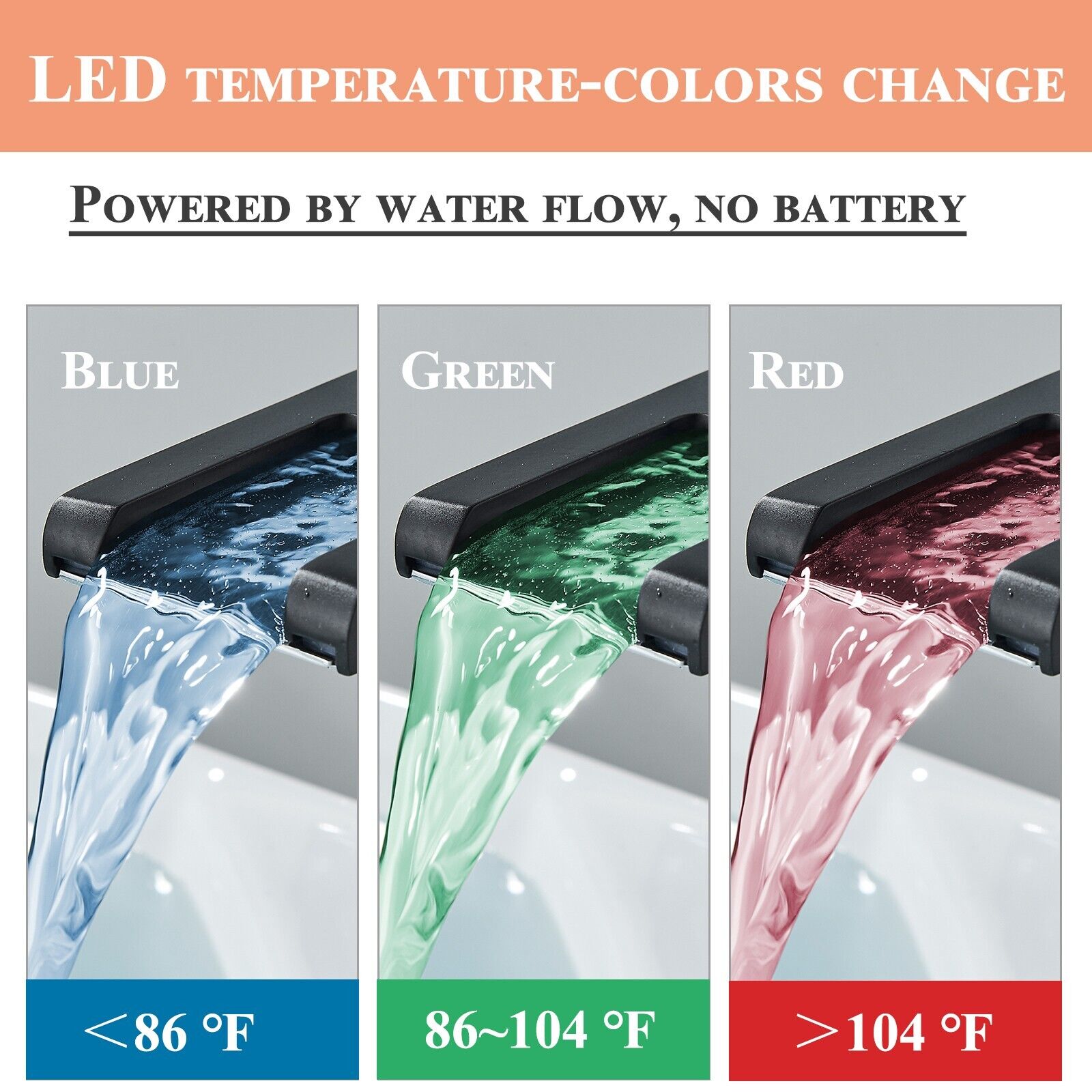 Black LED Bathroom Sink Basin Faucet 1hole Single Handle Lavatory Vanity Mixer