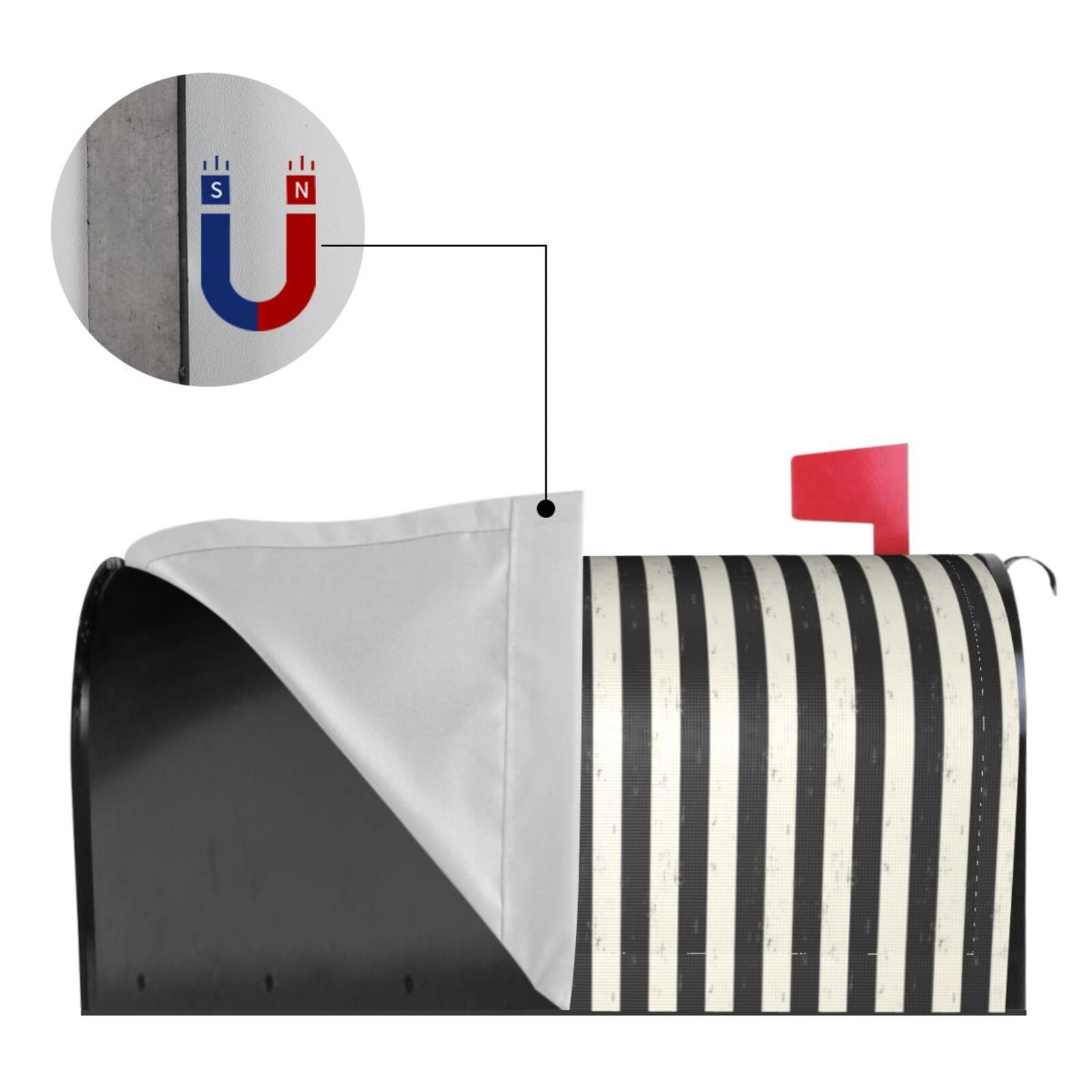 Gukieu Black And White Thick Stripes Print Magnetic Mailbox Cover, Sun-proof and Waterproof Home Yard Mailbox Cover-21x18 in