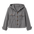 thumbnail image 4 of Jackets For Women Corduroy Button Down Long Sleeve Hooded Drawstring Cropped Jacket Fall Fashion Winter Coats, 4 of 4