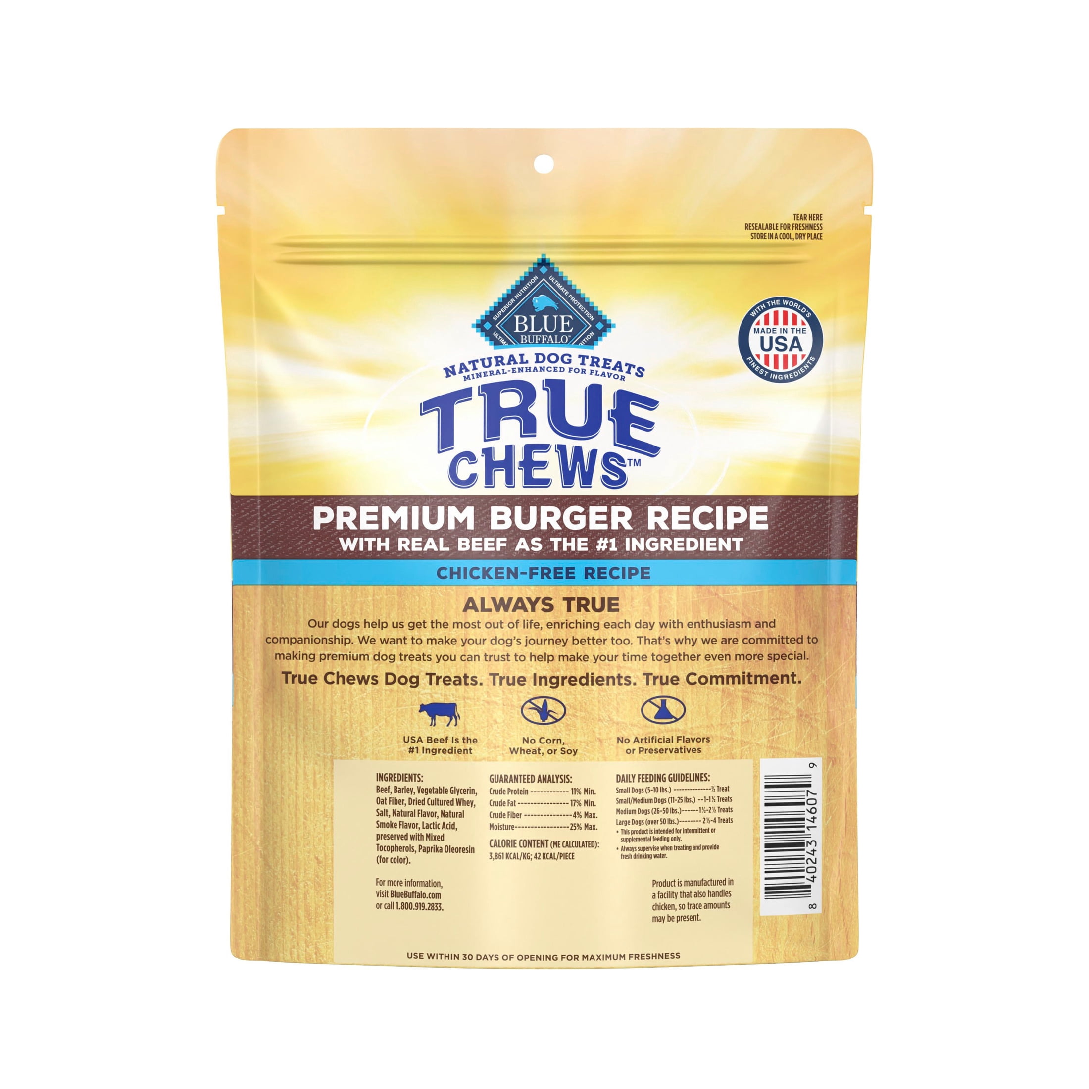 Blue Buffalo True Chews Chicken-Free Dog Treats, Premium Burger Recipe, 10oz.