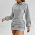thumbnail image 2 of UJNDER Women's Fall Winter Hooded Sweatshirt Dress Bodycon Long Sleeve Drawstring Casual Streetwear Grey S, 2 of 6