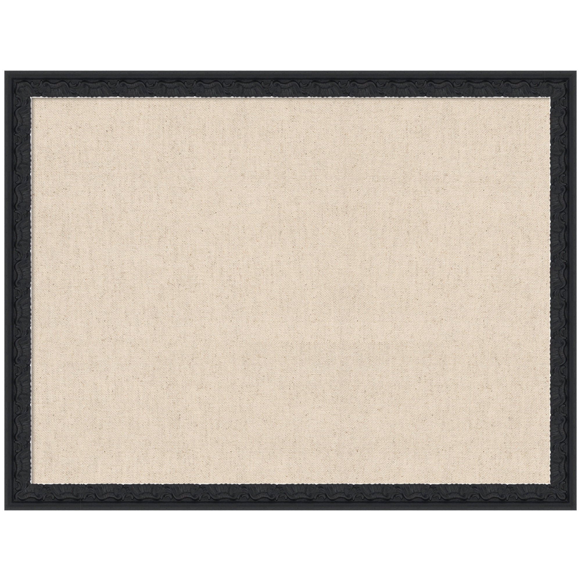 Kate and Laurel Framed Fabric Pinboard 26 x 20, Neutral Weave Printed Linen Decorative Bulletin Board for Use as a Vision Board or Wall Organization, Bethany Black Frame