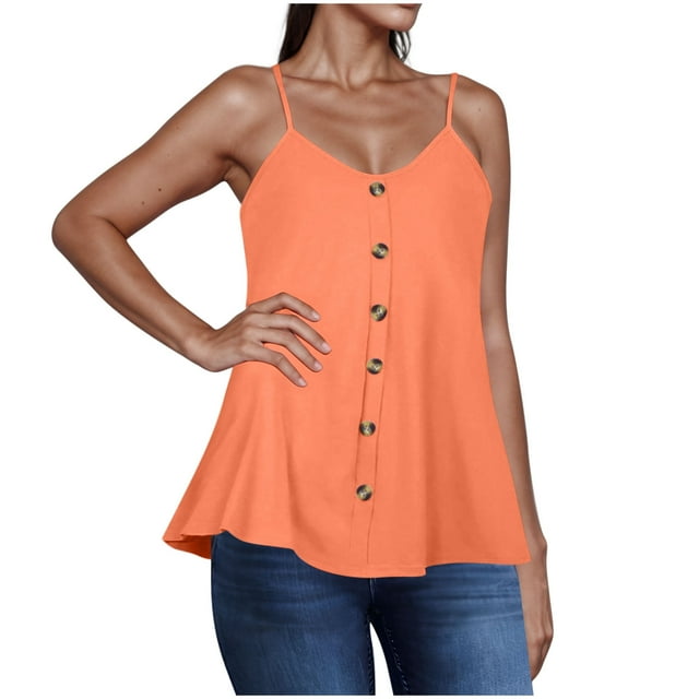 Yuyuzo Tank Tops for Women Spaghetti Strap Sleeveless Button Front Shirt Ruffle Hem Babydoll Blouses