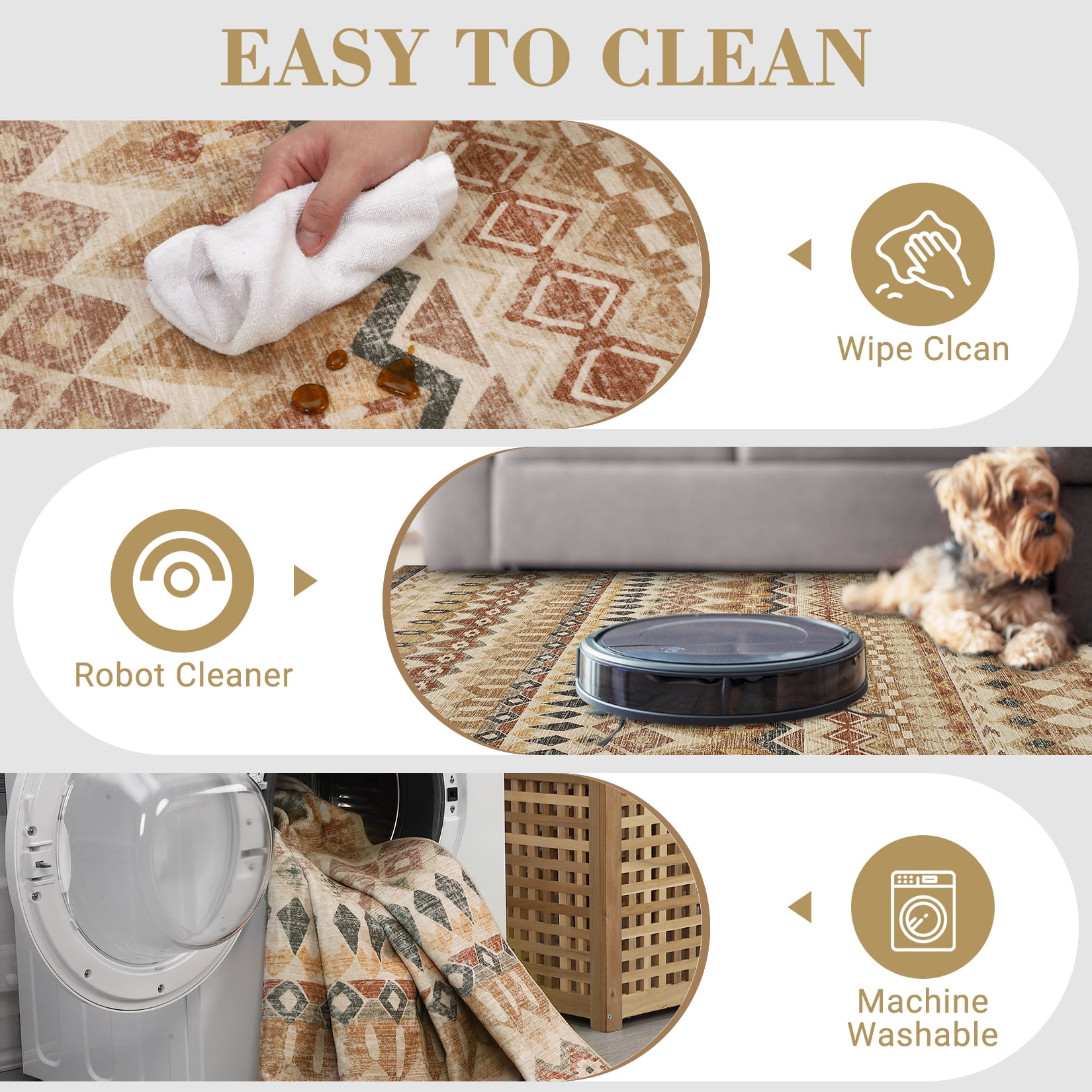 HOMERRY Floral Print Non Slip Area Rug 9' x 12' for Living Room Washable Indoor Carpet, Beige/Yellow