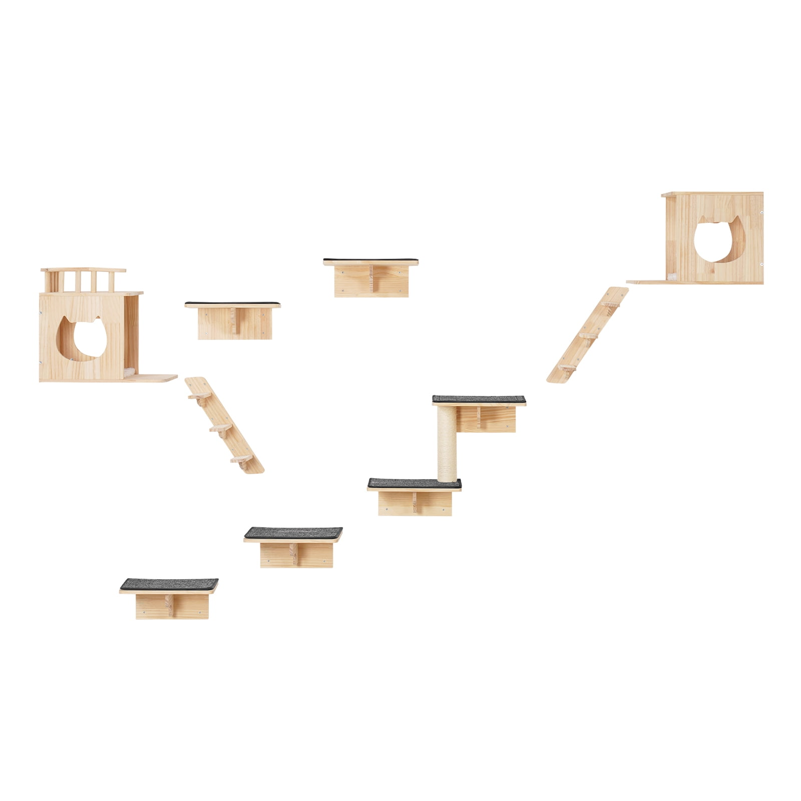 KFFKFF Cat Wall Mounts, Wall Perches and Leaping Platforms, Feline Beds, Loungers & Cat Tower, Cat Play and Rest Furniture, Supports up to 40 lbs for Resting, Frolicking, Ascending, 9-Piece Set