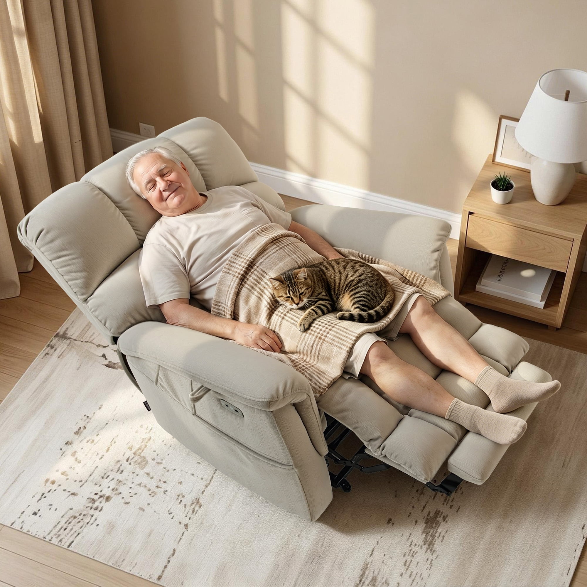 MCombo Oversized 24.8" Seat Width Large Dual Motor Power Recliner Lift Chair for Tall Elderly, Infinite Position, Beige Fabric