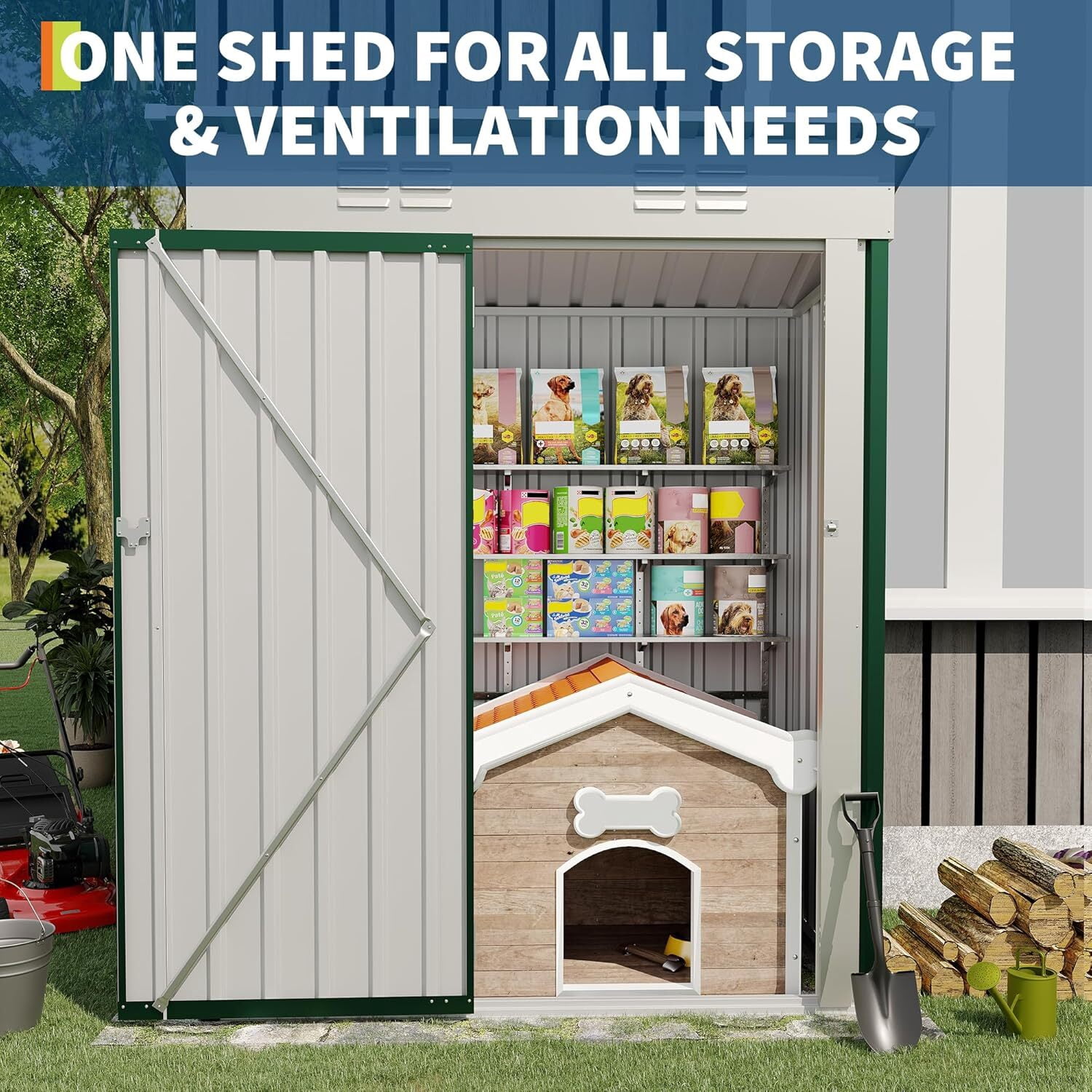 EuKer Metal Storage Sheds, 5ft x 3ft Small Outdoor Storage Shed with Lockable Door for Garden, Backyard, Green