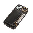 thumbnail image 3 of Wallet Case for iPhone 15, with Wrist Strap 360 Rotating Finger Ring Flip Zipper PU Leather Stand Card Slots Shockproof Drop Protective Phone Cover Girls Women Magnetic Buckle, Black, 3 of 7
