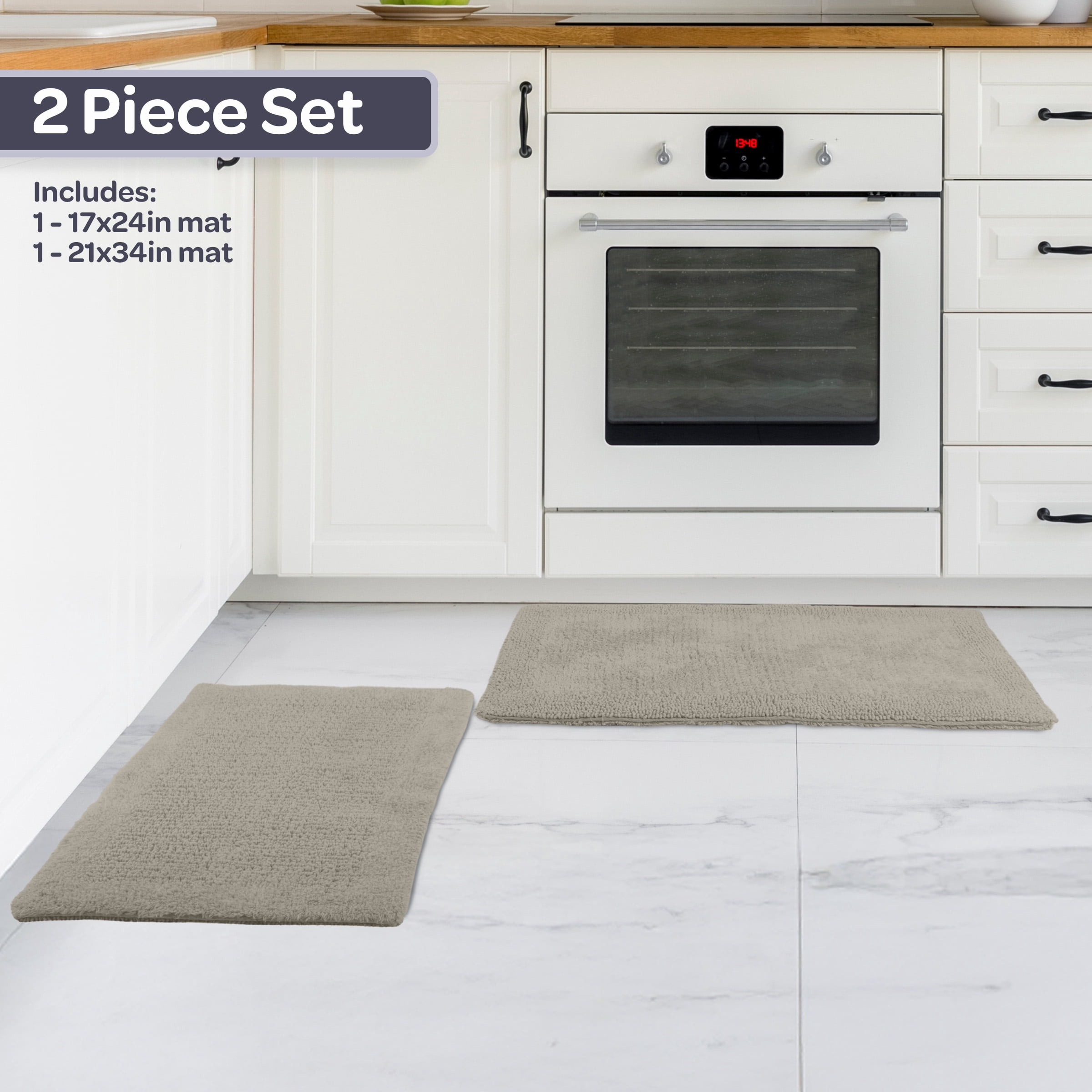 Lavish Home Bathroom Rugs - 2-Piece 2500GSM Cotton Bath Mat Set (Taupe)