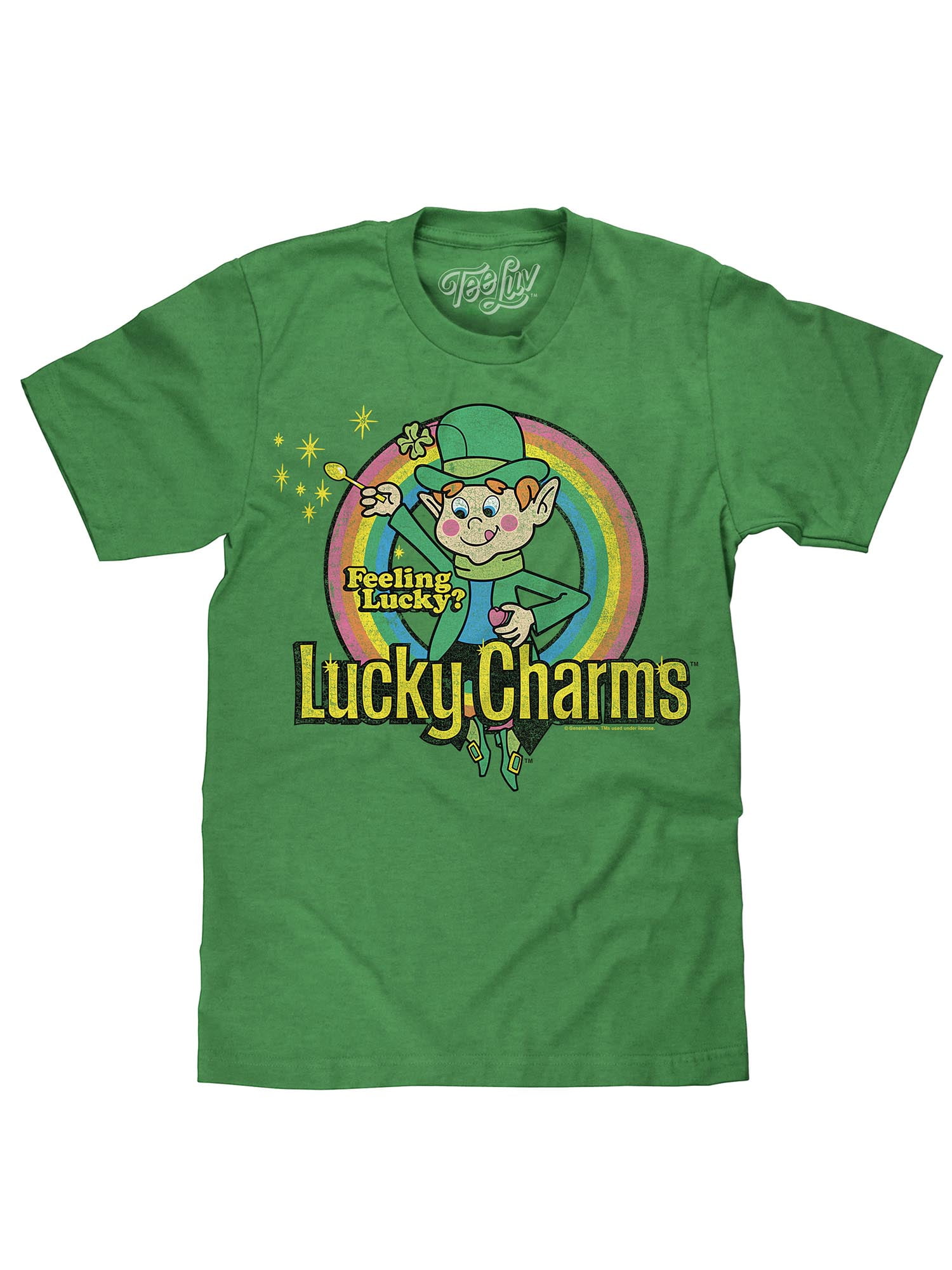LUCKY CHARMS-Large Green Tee Shirt Vintage 90's-Feeling Lucky Lucky Charms Cereal-St Patrick's Day Shirt Sarcastic Humor