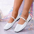 thumbnail image 6 of Womens Beige Patent Faux Leather Ballet Flats - Square Toe Mary Jane Shoes with Buckle Strap for Work & Formal,Size 9, 6 of 6